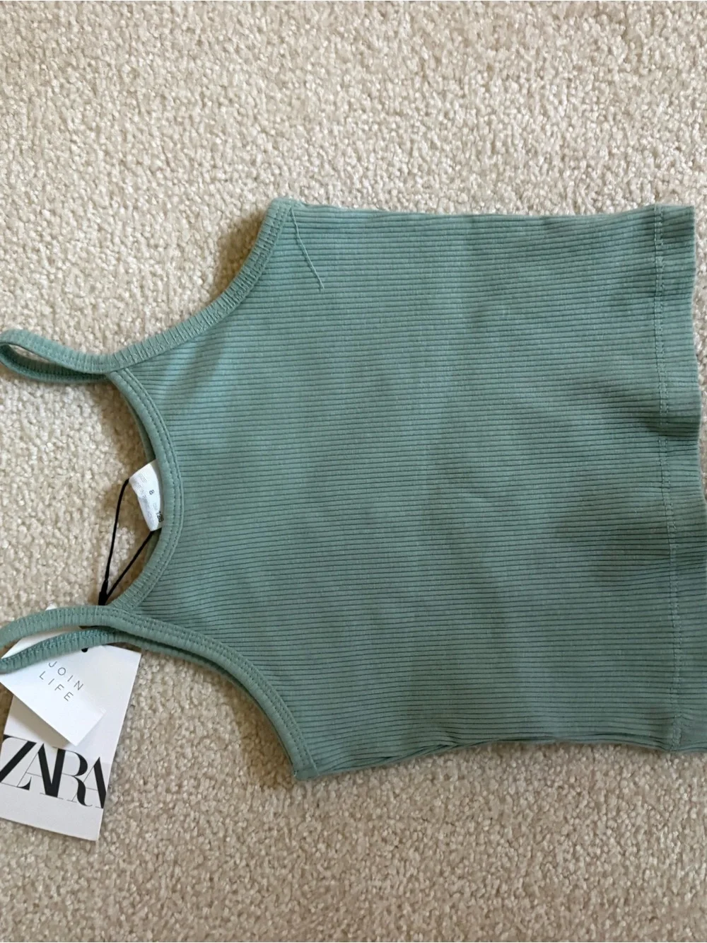 Green Ribbed Tank with White Daisy Embroidery